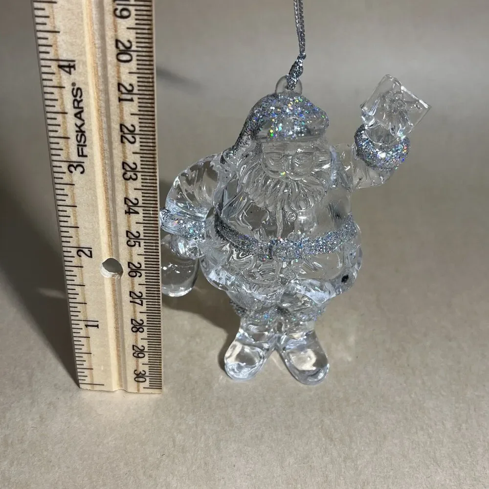 Set of 5 Acrylic Iridescent Glitter Christmas Tree Ornaments Santa, Bear, Grapes